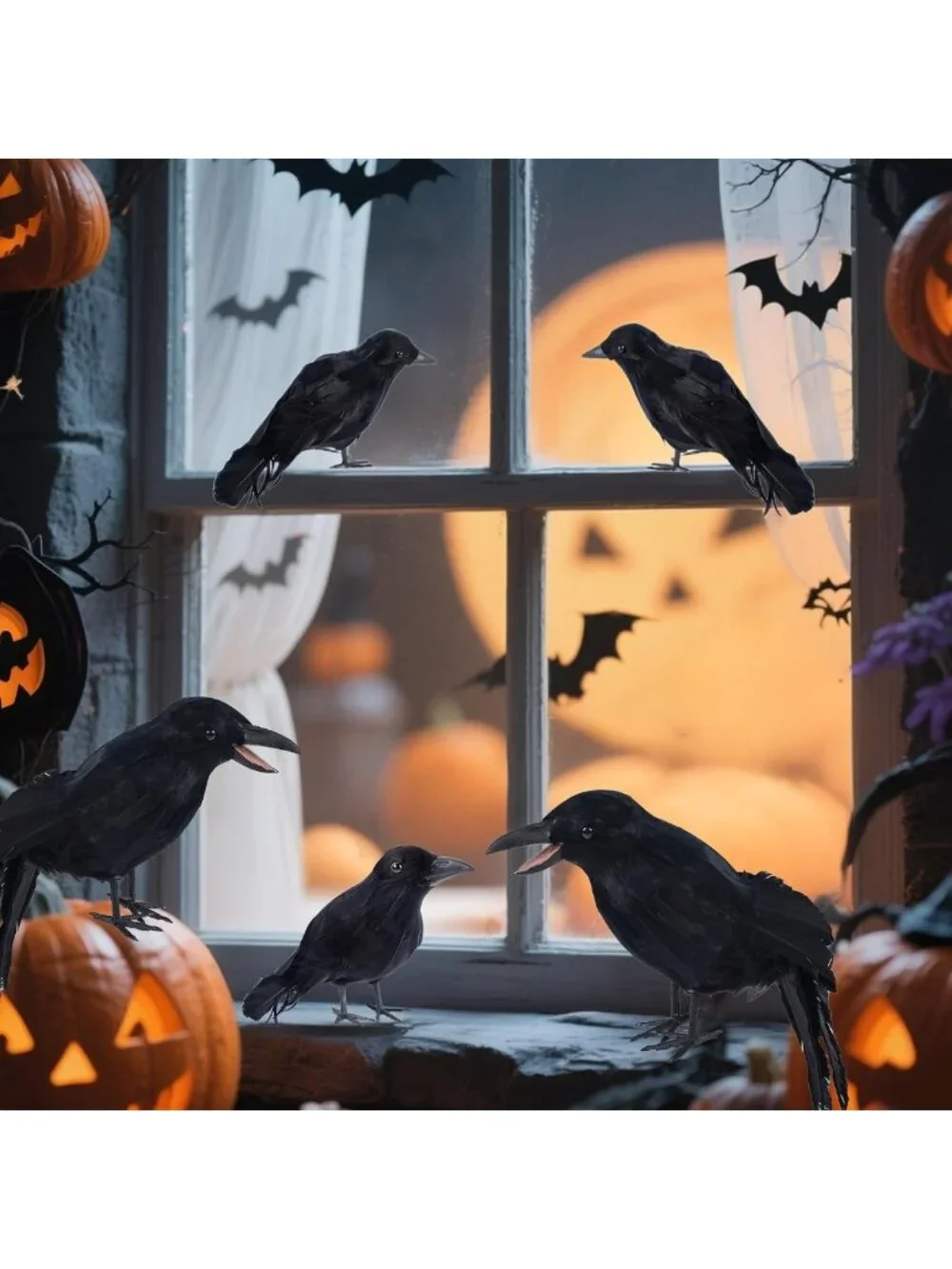 5 Pack Halloween Crow Decorations | Realistic Fake Ravens for Spooky Decor